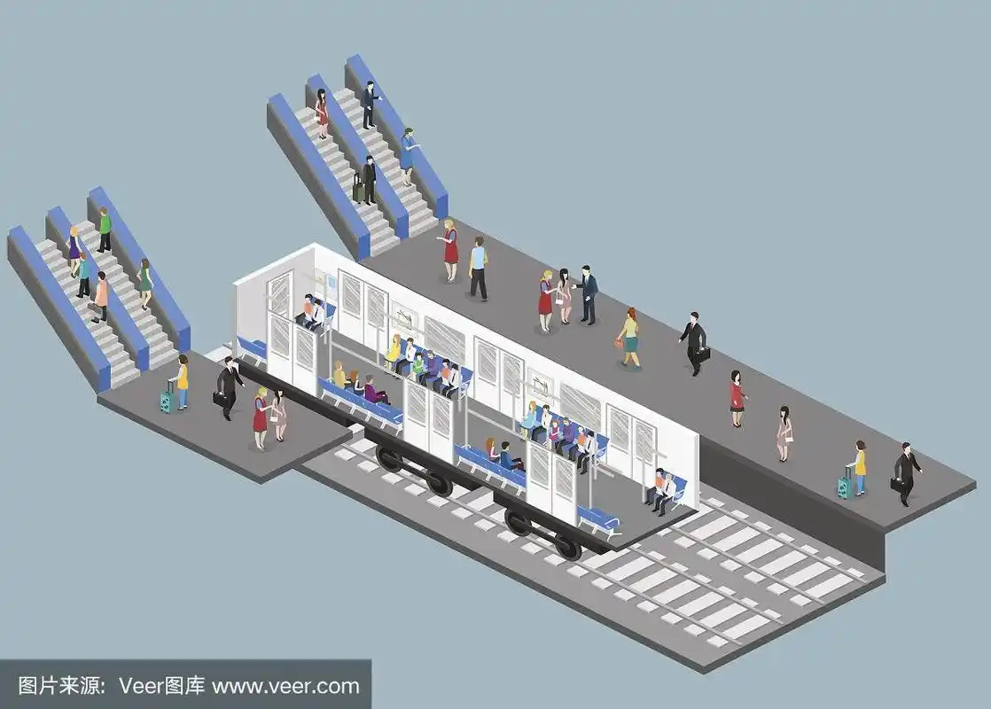 地铁车厢内部的等距平面三维概念向量.