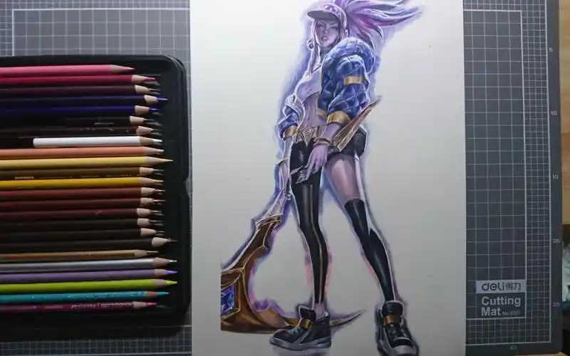 rin人体描边彩铅手绘kda阿卡丽