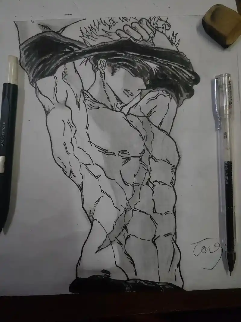 两笔一画,创造神话真·2.5条悟独家腹肌照#五条悟 #手绘 - 抖音