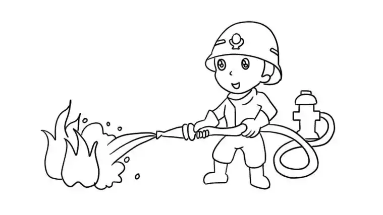 怎么画出一位在灭火的消防员卡通简笔画?