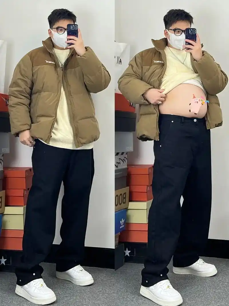 降温啦7515胖男生的羽绒服穿搭.斌斌177 180斤,降温冷到 - 抖音