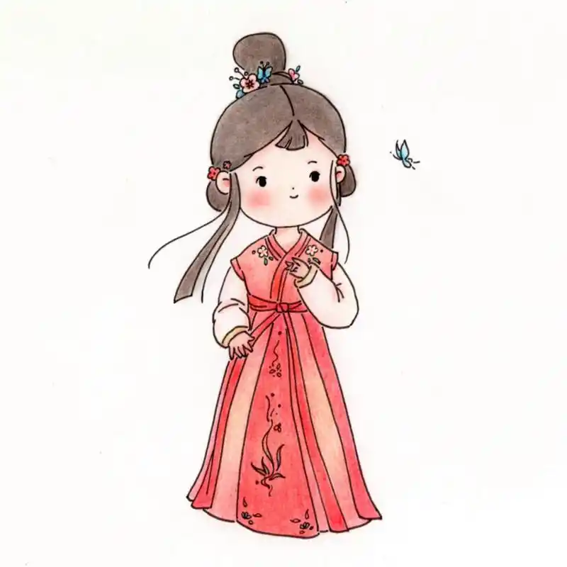 古风简笔画教程92|红衣少女 今日是个红衣少女 快来画一画吧