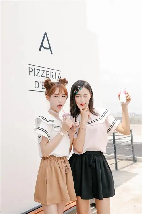 实拍 学院风闺蜜装休闲宽松荷叶边纯色圆领娃娃衫衬衣