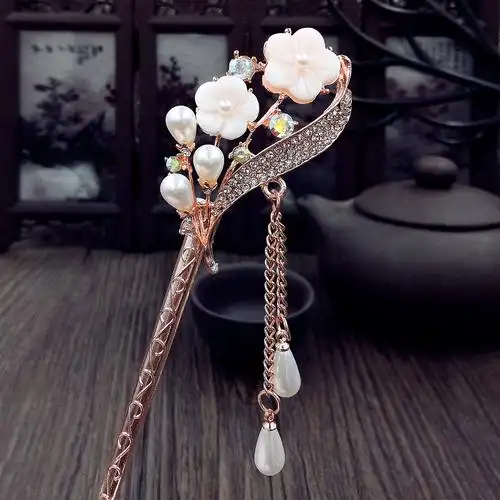 热销木发簪古风_发簪复古风配饰发饰流苏韩国古典步摇簪子发钗盘发