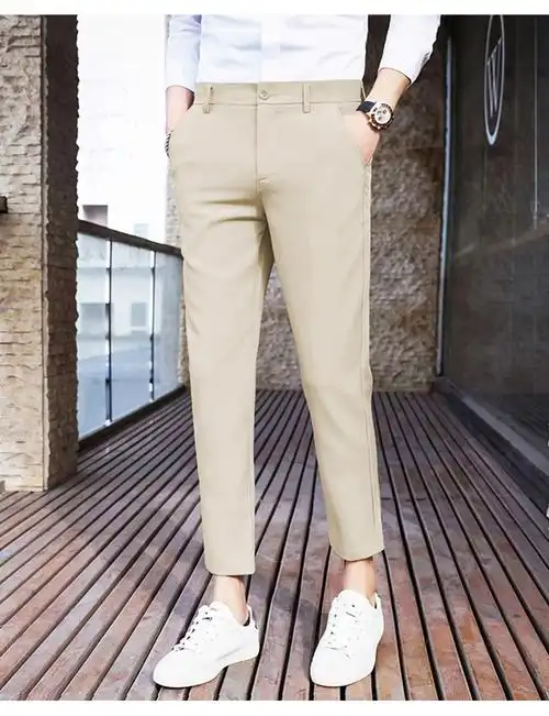 韩版西裤工装裤男装秋冬款男生裤子轻奢高档新款男装xk301米黄色28