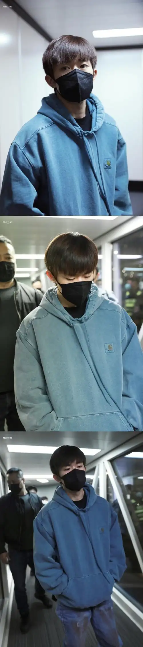 易烊千玺蓝色卫衣机场出发