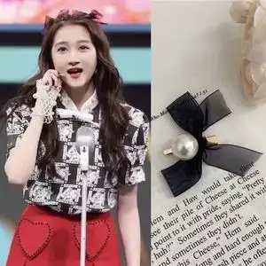 王牌对王牌关晓彤同款发夹网纱蝴蝶结发珍珠纱带侧边夹子头夹发饰