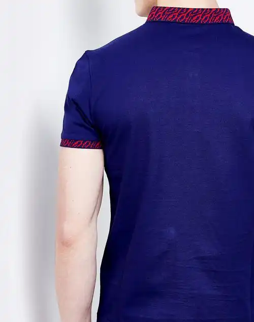 藏蓝色花纹数字印花翻领短袖polo衫