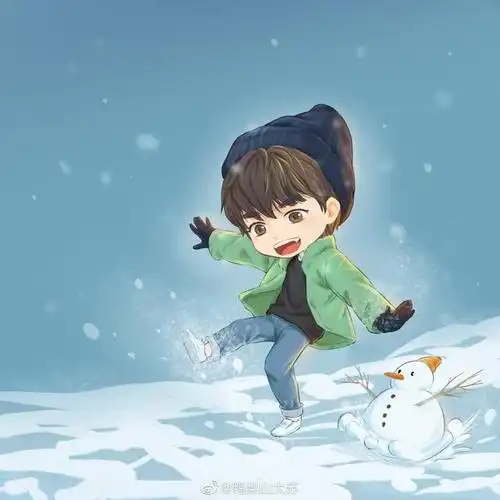 tfboys分享191226饭绘冬日玩雪的小凯模样十分可爱呆萌
