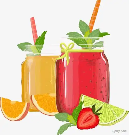 手绘鲜榨果汁png素材透明免抠图片-卡通手绘