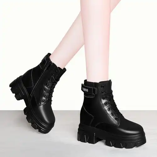 莱卡金顿laikajindun牛皮秋冬加绒厚底棉鞋保暖中筒靴子女鞋马丁靴