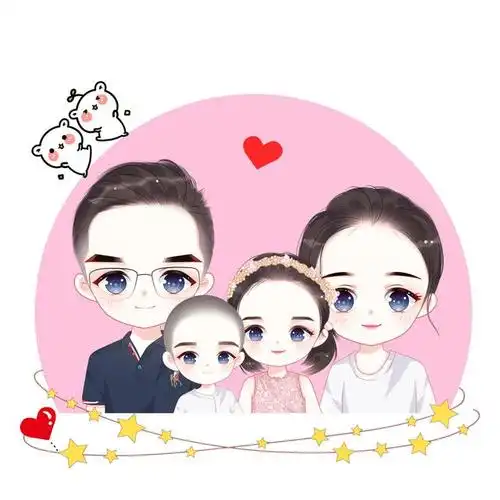 手绘动漫图片,温馨一家四口头像,拿图收藏喔