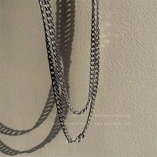 王嘉尔同款简约古巴链项链女嘻哈潮粗链条百搭情侣卫衣锁骨链