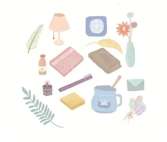 小物件插画爱上书桌附线稿和色卡