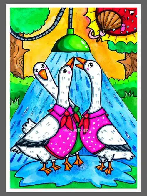 爱洗澡的小鸭子马克笔儿童画美术课件