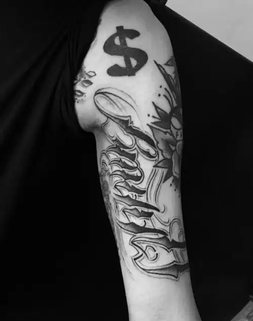 花体英文纹身图片_手臂欧美几何字符纹身图案