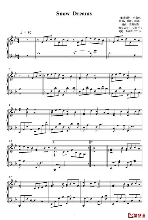 snow dreams钢琴谱-钢琴曲-侠名1