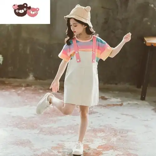 光3儿童装4女童夏装连衣裙小孩5夏天6衣服7洋气背带裙子女孩套装8岁