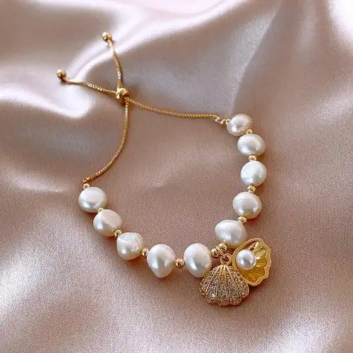 贝壳手链巴洛克淡水珍珠手镯女生ins小众设计手链