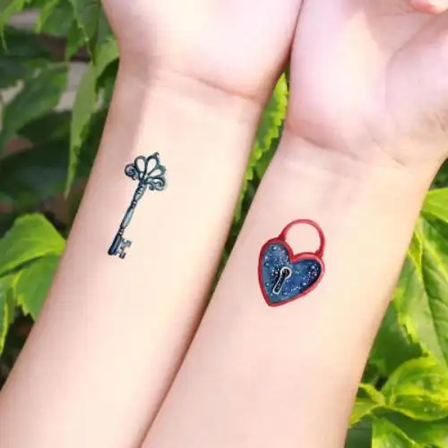magia爱情锁钥匙纹身贴男女情侣防水持久爱心锁万能钥匙key lock