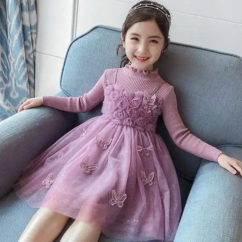 3女童公主裙冬装5儿童6洋气7秋冬加绒8连衣裙9岁小女孩针织连衣裙