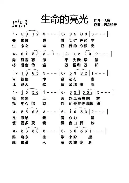 生命的亮光 简谱_简谱_乐谱吧