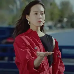 欧美不说再见张钧甯欧可欣同款红色牛仔外套女黑色无袖连衣裙套装