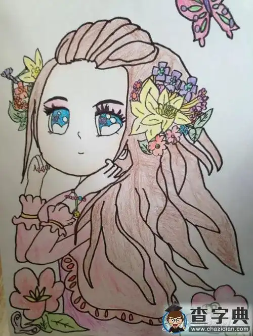 看起来非常的淑女,就像一儿童画 铅笔画 美丽的小公主,10岁小朋友彩铅