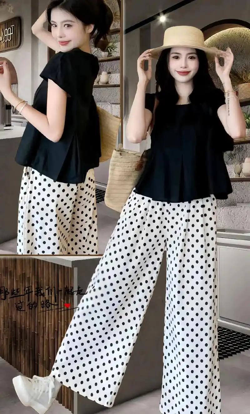 小香风衬衫波点裤子