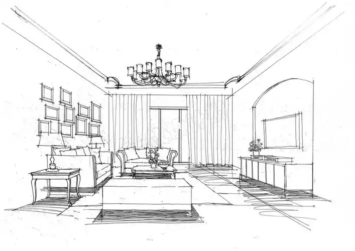一套室内手绘效果图客厅餐厅