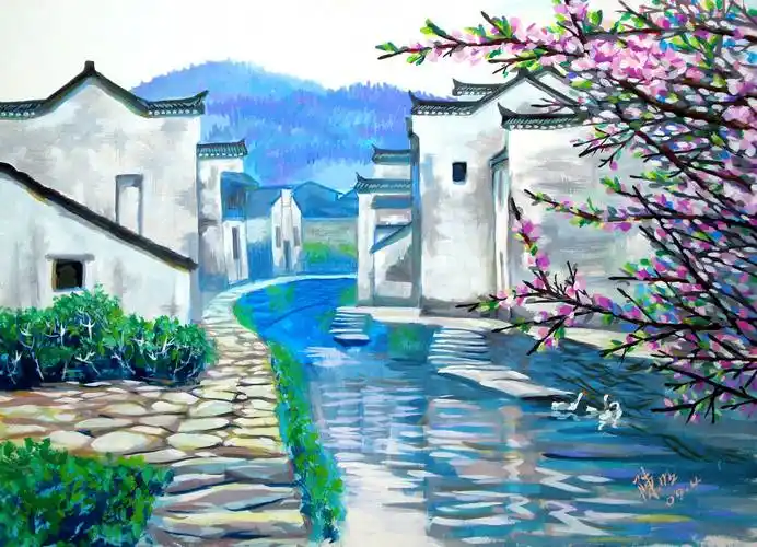 风景水粉画教程色彩风景|江南水乡示范,水粉画色彩风景示范,苏大艺术