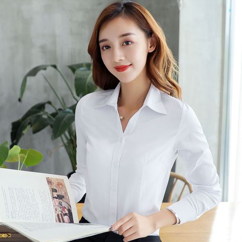 通勤白衬衫女宽松短袖工作服纯棉职业装半身裙ol方领正装工装上衣