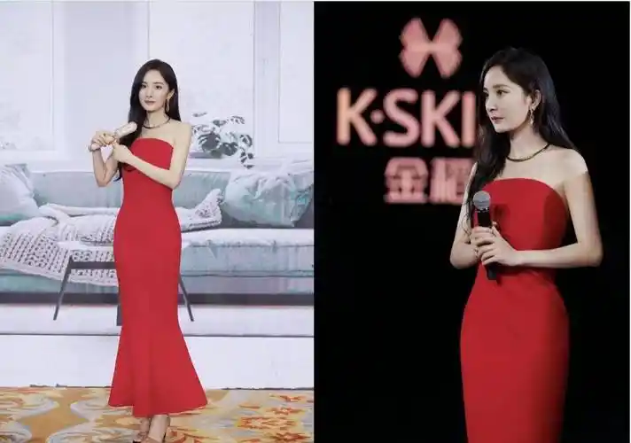 杨幂难得穿红裙化身"小辣椒"现身!鱼尾裙摆勾出时尚人鱼曲线!