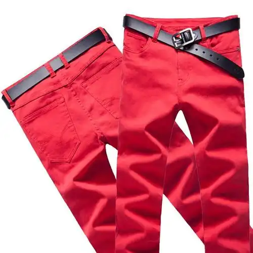 酒红色休闲裤男