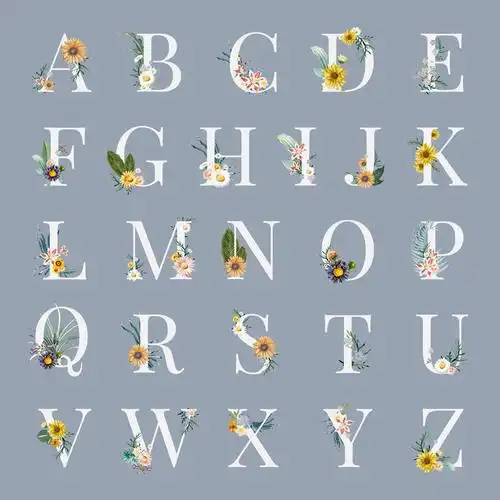 花卉字体字母集psd夏季排版