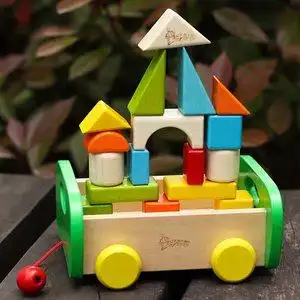 男孩女孩木质木制多彩拖车积木推拉积木启蒙早教玩具儿童宝宝23岁