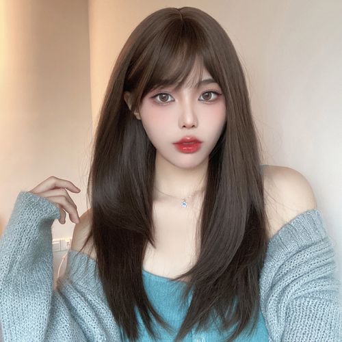 假发女长发斜刘海直发日常圆脸lolita洛丽塔日系jk长碎发全头套式