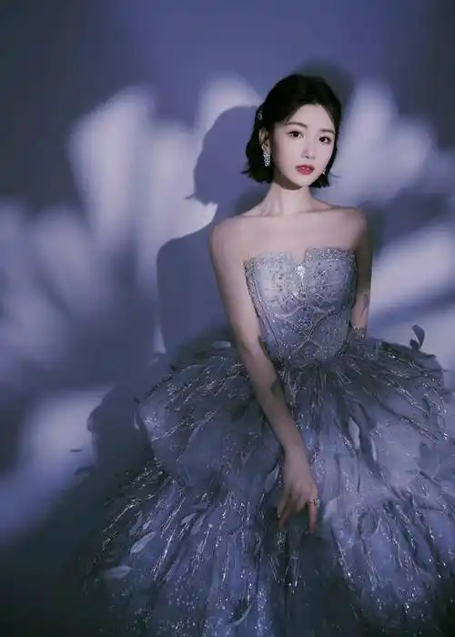毛晓彤银色羽毛梦幻蓬蓬裙红毯造型,漂亮精致得像银河里的小仙女_玫瑰