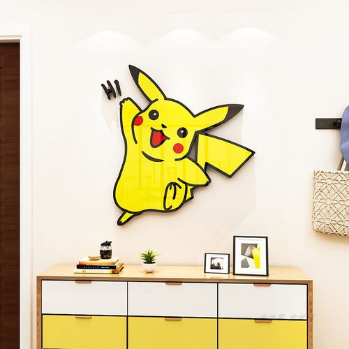 皮卡丘卡通动漫儿童房卧室床头背景墙贴装饰3d立体客厅墙面布置画