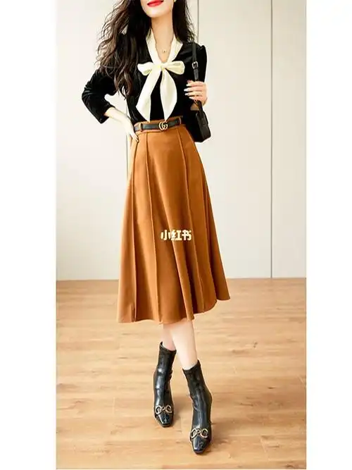 零束缚很藏肉秋冬毛呢高腰a字中长款半身裙