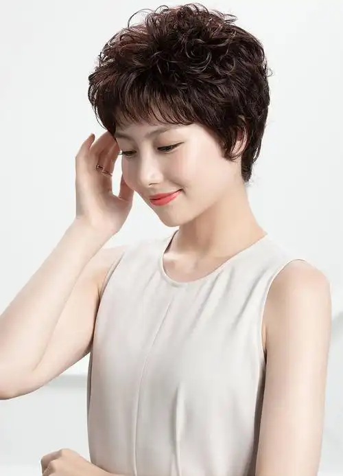 乐泡真发假发女短发卷发轻薄时尚烫小卷发中老年女士真头发假发套自然