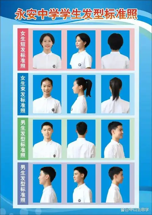 《永安中学学生发型标准照》(如下图)2,仪容仪表要求:1,报到当天请穿