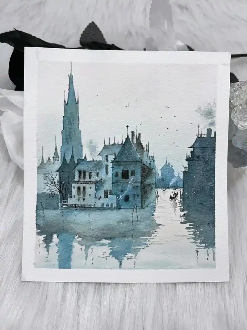 城市剪影.水彩风景画教程 颜料:鲁本斯管状水彩 笔:引水轩小 - 抖音