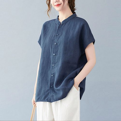 2022新款中年夏装棉麻上衣妈妈宽松亚麻中老年小衫女士t恤女装