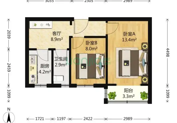 大井中里2室1厅1卫40平米装修案例