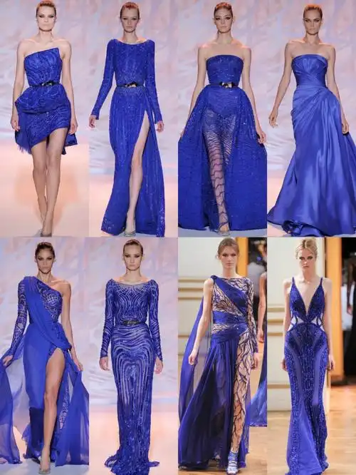 时装合集68深蓝色高级定制晚礼服长裙