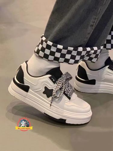 时代少年团张真源马嘉祺同款鞋拼色休闲板鞋女绑带时尚休闲鞋