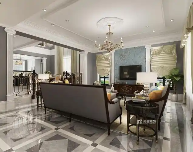 560㎡美式新古典装修风格,会客厅装修好看大方