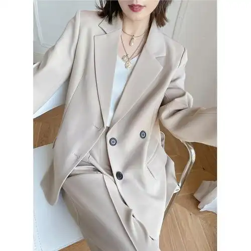 大牌米色西装套装女春秋韩版高端小个子英伦风时尚气质西服两件套