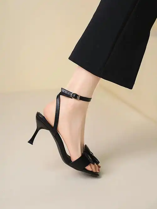 蝴蝶结配裙子细跟时尚女夏仙女风2022年新款气质高跟鞋泉缘清凉鞋